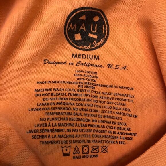 Maui and Sons Men's Unisex Orange Graphic T-shirt Medium Tropical Hawaiian - Picture 6 of 8